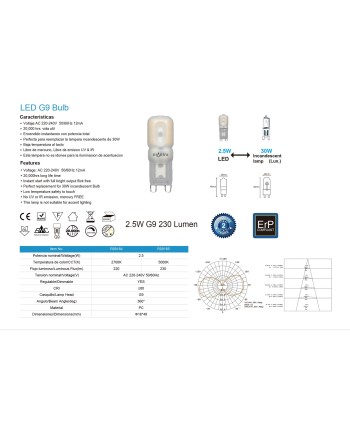 BOMBILLA LED - G9 - 2,5W - 2700K - 220Lm DIMABLE